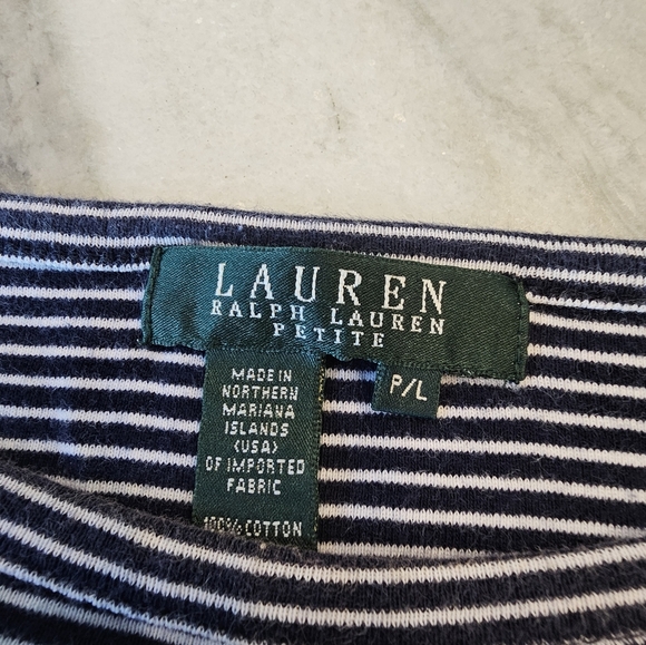 Lauren Ralph Lauren Petite Navy Striped 3/4 Sleeve Cotton Top P/L - Picture 4 of 10